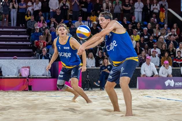 RECORD DATE NOT STATED ADELAIDE, AUSTRALIA - NOVEMBER 22: Jonatan Hellvig (Player 2 - SWE), David Åhman (Player 1 - SWE) during the Beach volleyball, Beachvolleyball World Championships at Adelaide on November 22, 2025 in Adelaide, Australia. Australia Copyright: xBEAUTIFULxSPORTS PeterxWeberx