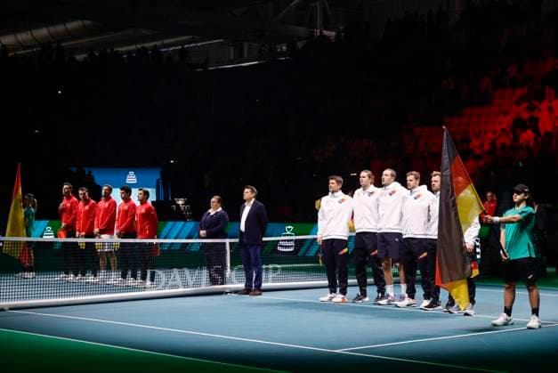 November 22, 2025, Bologna, ITALY: Spain and Germany tennis teams pose prior their single tennis match Germany vs Spain during the Davis Cup 2025 Final 8 at Fiere Exhibition Centre in Bologna, Italy, 22 November 2025. ANSA ELISABETTA BARACCHI 2025 Davis Cup Final 8  - ZUMAa110 20251122_zaf_a110_010 Copyright: xElisabettaxBaracchix