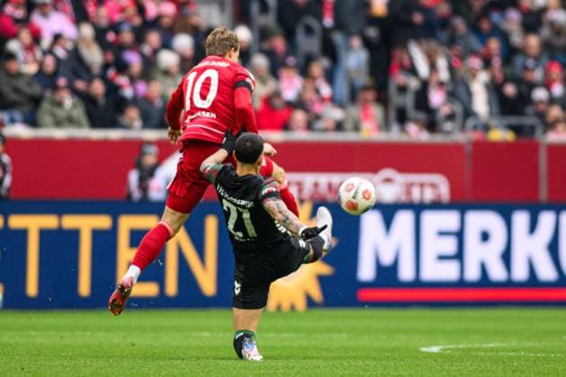 DUSSELDORF, GERMANY - 22 NOVEMBER, 2025: Christian Rasmussen, Falko Michel - Football match Bundesliga 2 Fortuna Duesseldorf - 1. FC Magdeburg at Merkur Spiel Arena.  Copyright: xVITALIIxKLIUIEVx