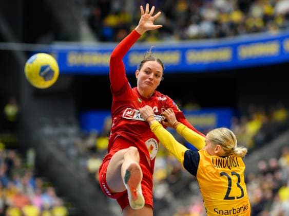 251122 Kristina Jörgensen of Denmark during the International Friendly, Länderspiel, Nationalmannschaft handball match between Sweden and Denmark on November 22, 2025 in Halmstad. Photo: Carl Sandin BILDBYRAN kod CS CS0808 handball handboll handball landslaget sverige sweden danmark national team, Nationalteam denmark dam bbeng Copyright: CARLxSANDIN BB251122CS045