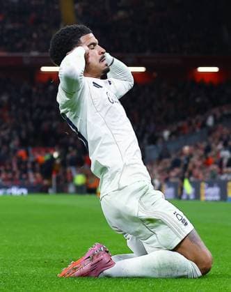 Morgan Gibbs-White of Nottingham Forest celebrates scoring a goal to make it 0-3 Liverpool v Nottingham Forest, Premier League, Football, Anfield, Liverpool, UK - 22 Nov 2025Liverpool Anfield United Kingdom EDITORIAL USE ONLY No use with unauthorised audio, video, data, fixture lists, club league logos or live services. Online in-match use limited to 120 images, no video emulation. No use in betting, games or single club league player publications.  Copyright: xMattxWest Shutterstockx 15860648bg