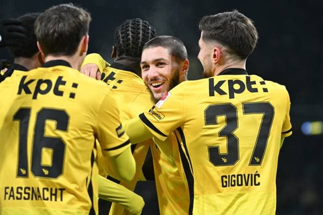 BERN, SWITZERLAND - NOVEMBER 22: Jaouen Hadjam of Young Boys c) celebrating his score 1:0 during the Swiss Super League match between BSC Young Boys and FC Winterthur at Stadion Wankdorf on November 22, 2025 in Bern, Switzerland. Bern Stadion Wankdorf Bern Switzerland Copyright: xJustPictures.ch ManuelxWinterbergerx jp-en-EuSpIm-MWI_5685