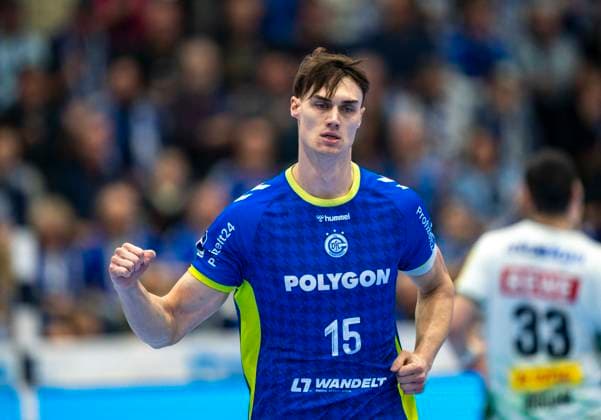 Miro Schluroff (VfL Gummersbach, 15) jubelt. VfL Gummersbach - SC DHfK Leipzig, Handball Daikin HBL Handball Bundesliga, 13, Spieltag, 22.11.2025 Copyright: HMBxMedia xMarcoxBader