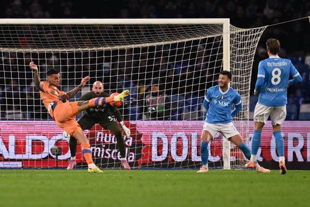 Dc Napoli 22 11 2025 - campionato di calcio Serie A Napoli-Atalanta foto Domenico Cippitelli Image nella foto: gol Gianluca Scamacca 
