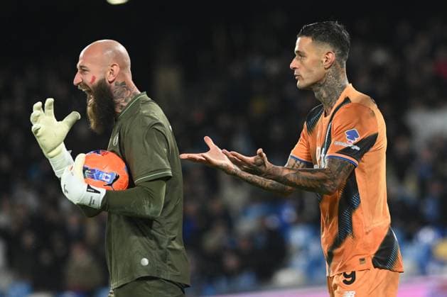 CALCIO - Serie A - SSC Napoli vs Atalanta BC Gianluca Scamacca of Atalanta BC celebrates after scoring a goal of 1-3 during the Serie A Enilive match between SSC Napoli vs Atalanta BC at Diego Armndo Maradona Stadium Naples Italy  Copyright: xIPAxSport ABACAx