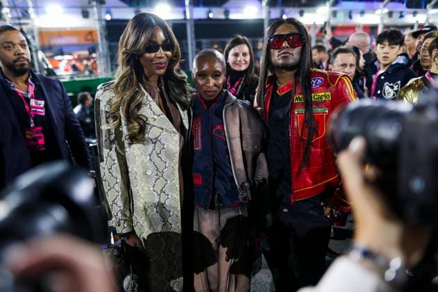 F1 - LAS VEGAS GRAND PRIX 2025 Naomi Campbell, Cynthia Erivo and Law Roach, portrait during the 2025 Formula 1 Las Vegas Grand Prix, 22th round of the 2025 FIA Formula One World Championship, WM, Weltmeisterschaft from November 21 to 23, 2025 on the Las Vegas Strip Circuit, in Paradise, Nevada, United States of America - ParadiseUnited States  Copyright: xJoaoxFilipex