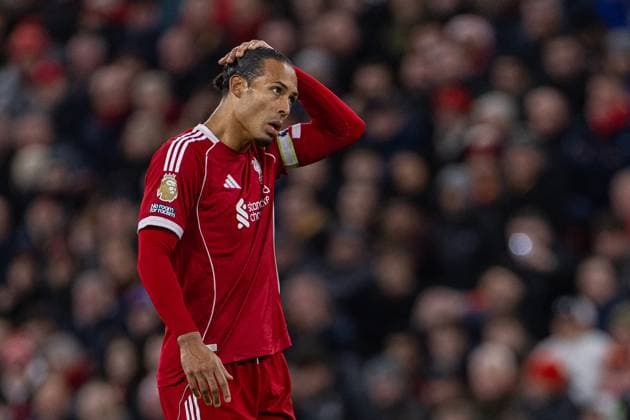 (251123) -- LONDON, Nov. 23, 2025 -- Liverpool s captain Virgil van Dijk reacts during the English Premier League match between Liverpool FC and Nottingham Forest FC in Liverpool, Britain, on Nov. 22, 2025. FOR EDITORIAL USE ONLY. NOT FOR SALE FOR MARKETING OR ADVERTISING CAMPAIGNS. NO USE WITH UNAUTHORIZED AUDIO, VIDEO, DATA, FIXTURE LISTS, CLUB LEAGUE LOGOS OR LIVE SERVICES. ONLINE IN-MATCH USE LIMITED TO 45 IMAGES, NO VIDEO EMULATION. NO USE IN BETTING, GAMES OR SINGLE CLUB LEAGUE PLAYER PUBLICATIONS. (SP)BRITAIN-LONDON-FOOTBALL-ENGLISH PREMIER LEAGUE-LIVERPOOL VS NOTTINGHAM FOREST LixYing 