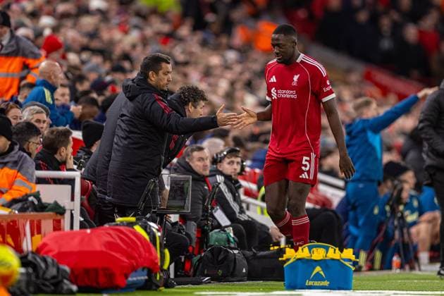 (251123) -- LONDON, Nov. 23, 2025 -- Liverpool s Ibrahima Konate (R) walks to the bench after being substituted during the English Premier League match between Liverpool FC and Nottingham Forest FC in Liverpool, Britain, on Nov. 22, 2025. FOR EDITORIAL USE ONLY. NOT FOR SALE FOR MARKETING OR ADVERTISING CAMPAIGNS. NO USE WITH UNAUTHORIZED AUDIO, VIDEO, DATA, FIXTURE LISTS, CLUB LEAGUE LOGOS OR LIVE SERVICES. ONLINE IN-MATCH USE LIMITED TO 45 IMAGES, NO VIDEO EMULATION. NO USE IN BETTING, GAMES OR SINGLE CLUB LEAGUE PLAYER PUBLICATIONS. (SP)BRITAIN-LONDON-FOOTBALL-ENGLISH PREMIER LEAGUE-LIVERPOOL VS NOTTINGHAM FOREST LixYing 