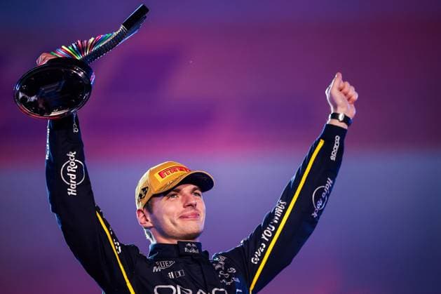 F1 - LAS VEGAS GRAND PRIX 2025 VERSTAPPEN Max (ned), Red Bull Racing RB21, portrait podium celebration during the 2025 Formula 1 Las Vegas Grand Prix, 22th round of the 2025 FIA Formula One World Championship, WM, Weltmeisterschaft from November 21 to 23, 2025 on the Las Vegas Strip Circuit, in Paradise, Nevada, United States of America - ParadiseUnited States  Copyright: xEricxAlonsox