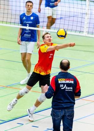 22.11.2025, GER, Volleyball, 2.BL Maenner Sued, Saison 2025 2026, Blue Volleys Gotha - Baden Volleys SSC Karlsruhe II Maik Herbst (Baden Volleys SSC Karlsruhe II) 99867 Gotha Sporthalle Sportanlage Ernesti Thüringen Deutschland
