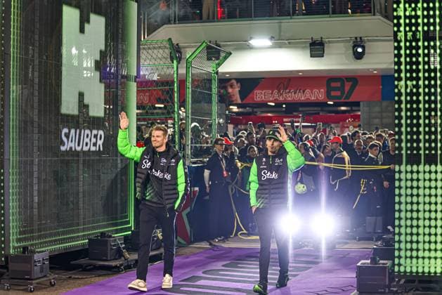 (K) Nico Hulkenberg (GER) - Stake F1 Team Sauber - Sauber C45 - Ferrari (L) Gabriel Bortoleto (BRA) Stake F1 Team Sauber during the Sunday of the Formula 1 Heineken Las Vegas Grand Prix 2025 at Las Vegas Strip Circuit, ahead of Round 22 of 24 of the 2025 FIA Formula One World Championship, WM, Weltmeisterschaft (November 20-23, 2025). Formula 1 Heineken Las Vegas Grand Prix 2025
