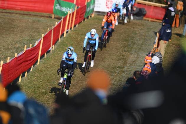 Riders pictured in action during the men U23 race at the World Cup cyclocross cycling event in Tabor, Czech Republic, stage 1 (out of 12) of the UCI World Cup cyclocross competition, Sunday 23 November 2025. DAVIDxPINTENS  x143606998x