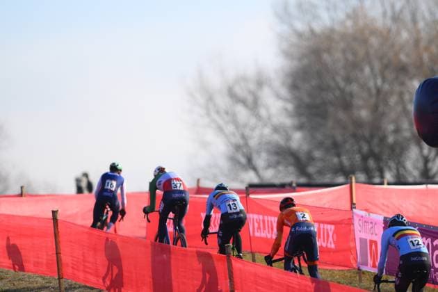 Riders pictured in action during the men U23 race at the World Cup cyclocross cycling event in Tabor, Czech Republic, stage 1 (out of 12) of the UCI World Cup cyclocross competition, Sunday 23 November 2025. DAVIDxPINTENS  x143611256x