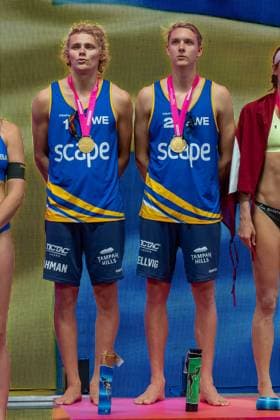 RECORD DATE NOT STATED ADELAIDE, AUSTRALIA - NOVEMBER 23: David Åhman (Player 1 - SWE), Jonatan Hellvig (Player 2 - SWE), World Champions 2025 during the Beach volleyball, Beachvolleyball World Championships at Adelaide on November 23, 2025 in Adelaide, Australia. Australia Copyright: xBEAUTIFULxSPORTS PeterxWeberx