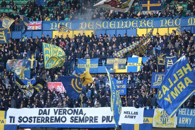 Supporters of Hellas Verona FC Team during the soccer match between Hellas Verona FC and Parma Calcio, MD12 of Serie A Enilive Italian soccer championship 2025 2026 at Marcantonio Bentegodi Stadium on November 23, 2025, Verona, Italy.  Copyright: xRobertoxTommasini IPAxSportx xipa-agency.netx xx IPA_68290414 IPA_Agency_IPA68290414