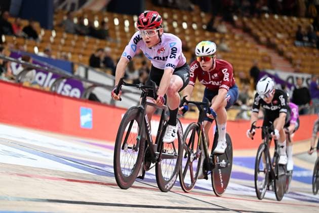 Swiss Matteo Constant pictured in action during the last day of the Zesdaagse Vlaanderen-Gent six-day indoor Track cycling, Rad, Radsport, Bahnrad, Bahn event at the indoor cycling arena t Kuipke, Sunday 23 November 2025, in Gent. MAARTENxSTRAETEMANS  x143630066x