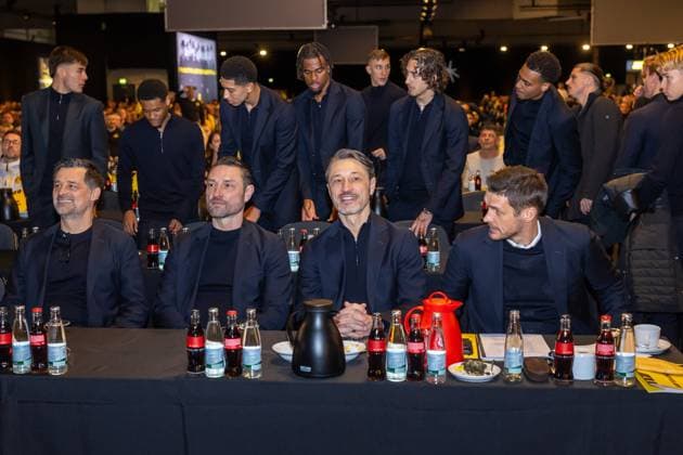 23.11.2025, Fussball, Saison 2025 2026, 1. Bundesliga, Mitgliederversammlung Borussia Dortmund, v. l. Co-Trainer Filip Tapalovic (Borussia Dortmund), Co-Trainer Robert Kovac (Borussia Dortmund), Trainer Niko Kovac (Borussia Dortmund), Sportdirektor Sebastian Kehl (Borussia Dortmund), Dortmund Messe Wetsfalenhalle NRW Deutschland xRHR-FOTO DEx Copyright: DennisxEwert RHR-FOTOx RHR-FOTO DE