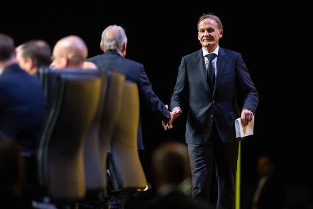 23.11.2025, Fussball, Saison 2025 2026, 1. Bundesliga, Mitgliederversammlung Borussia Dortmund, v. l. Präsident Dr. Reinhold Lunow (Borussia Dortmund), Vorsitzender der Geschäftsführung Hans-Joachim Watzke (Borussia Dortmund), Dortmund Messe Wetsfalenhalle NRW Deutschland xRHR-FOTO DEx Copyright: DennisxEwert RHR-FOTOx RHR-FOTO DE