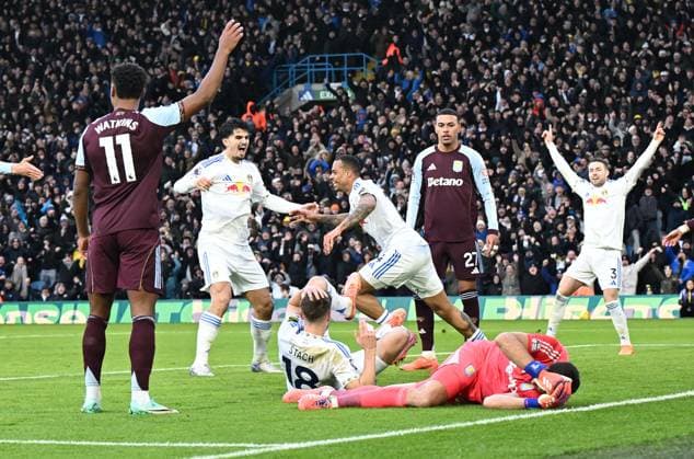 Lukas Nmecha of Leeds United celebrates after scoring the team s first goal Leeds United v Aston Villa, Premier League, Football, Elland Road, Leeds, UK - 23 Nov 2025Leeds Elland Road United Kingdom EDITORIAL USE ONLY No use with unauthorised audio, video, data, fixture lists, club league logos or live services. Online in-match use limited to 120 images, no video emulation. No use in betting, games or single club league player publications. Copyright: xAnnaxGowthorpe Shutterstockx 15860945ad
