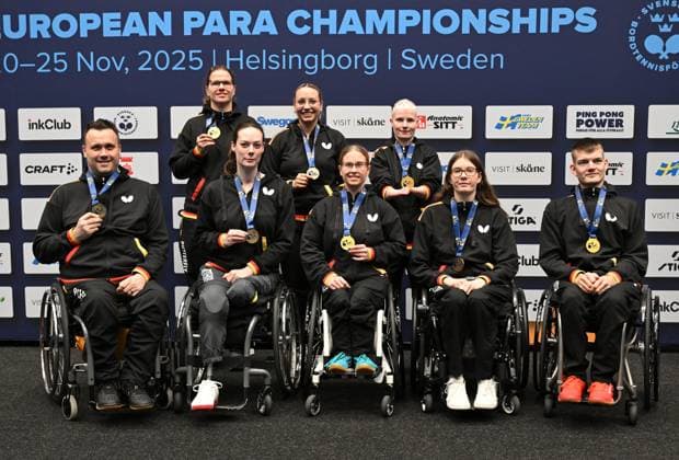German-Para-Team-Medal-Winners-ITTF_Para_EC_2025_Helsingborg-Day4-10553 German-Para-Team-Medal-Winners-ITTF_Para_EC_2025_Helsingborg-Day4-10553* at the ITTF Para European Table tennis, Tischtennis Championships 2025 in Helsingborg, Schweden (Nov 20-25). Die deutschen Medaillengewinner (von lnks): Thomas Brüchle, Juliane Wolf, Kyra Liepach, Marlene Reeg, Sandra Mikoschalek, Stefanie Grebe, Jana Spegel, Thomas Schmidberger Helsingborg Helsingborg Arena Sweden *** German Para Team Medal Winners ITTF Para EC 2025 Helsingborg Day4 10553 German Para Team Medal Winners ITTF Para EC 2025 Helsingborg Day4 10553 at the ITTF Para European Table Tennis Championships 2025 in Helsingborg, Sweden Nov 20 25 The German medal winners from left Thomas Brüchle, Juliane Wolf, Kyra Liepach, Marlene Reeg, Sandra Mikoschalek, Stefanie Grebe, Jana Spegel, Thomas Schmidberger Helsingborg Helsingborg Arena Sweden