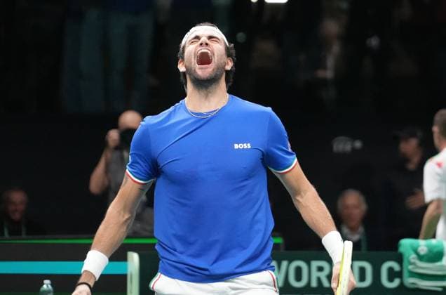 November 23, 2025, Bologna, Bretagne, Italy: Matteo Berrettini of Italia during Davis Cup 2025, Final 8, Tennis event on 23November 2025 in Bologna, Italy - Photo Bologna Italy - ZUMAl193 20251123_zsp_l193_020 Copyright: xLaurentxLairysx