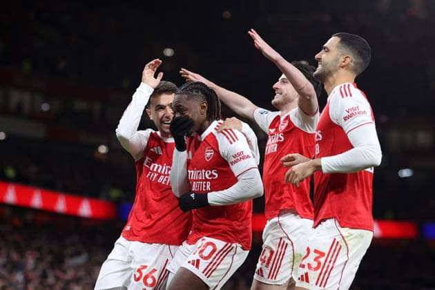 Arsenal v Tottenham 23 November 2025, London - Premier League Football - Arsenal v Tottenham Hotspur - Eberechi Eze of Arsenal (10) celebrates after scoring the third goal for his team - Photo: Charlotte Wilson Offside. London UK Copyright: xCharlottexWilsonx xOffsidexOffside