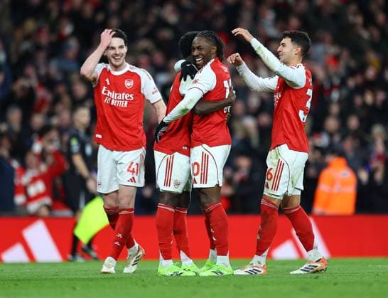 Eberechi Eze of Arsenal celebrates scoring their sides fourth goal Arsenal v Tottenham Hotspur, Premier League, Football, Emirates Stadium, London, UK - 23 Nov 2025London Emirates Stadium United Kingdom EDITORIAL USE ONLY No use with unauthorised audio, video, data, fixture lists, club league logos or live services. Online in-match use limited to 120 images, no video emulation. No use in betting, games or single club league player publications. Copyright: xMichaelxZemanek Shutterstockx 15860967ad