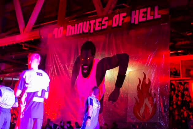 23.11.2025, xomx, Basketball easyCredit BBL Bundesliga, NINERS Chemnitz - Alba Berlin v.l. Choreografie Fans Niners Chemnitz. Corey Davis Jr. (Niners Chemnitz). 40 Minutes of Hell. Chemnitz