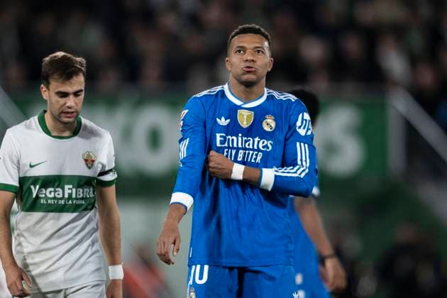 November 23, 2025, Elche, Alicante, SPAIN: Kylian Mbappe of Real Madrid CF gestures during the Spanish league, La Liga EA Sports, football match played between Elche CF and Real Madrid C.F. at Manuel Martinez Valero Stadium on November 23, 2025 in Elche, Spain. Elche SPAIN - ZUMAa181 20251123_zaa_a181_296 Copyright: xFranciscoxMaciax