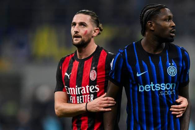 FC Internazionale v AC Milan - Serie A Adrien Rabiot of AC Milan hugs Marcus Thuram of FC Internazionale during the Serie A football match between FC Internazionale and AC Milan. Milan Italy Copyright: xNicolòxCampox