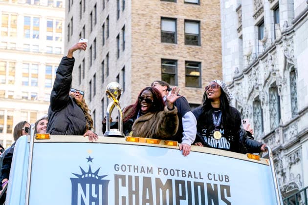 NEW YORK, NY- NOVEMBER 24 : Gotham FC celebrates their 2025 National Women s Soccer League Championship win with a parade in downtown Manhattan on November 24, 2025 in New York City. Copyright: xKatiexGodowskix