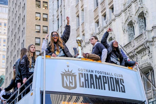 NEW YORK, NY- NOVEMBER 24 : Gotham FC celebrates their 2025 National Women s Soccer League Championship win with a parade in downtown Manhattan on November 24, 2025 in New York City. Copyright: xKatiexGodowskix