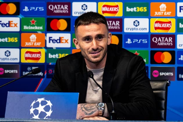 MANCHESTER, ENGLAND - NOVEMBER 24: Aleix Garcia of Bayer 04 Leverkusen during a press conference, PK, Pressekonferenz ahead of the UEFA Champions League 2025 26 League Phase MD5 match between Manchester City and Bayer 04 Leverkusen at the City of Manchester Stadium on November 24, 2025 in Manchester, England. (Photo by Rene Nijhuis) SPO  Copyright: xRenexNijhuis