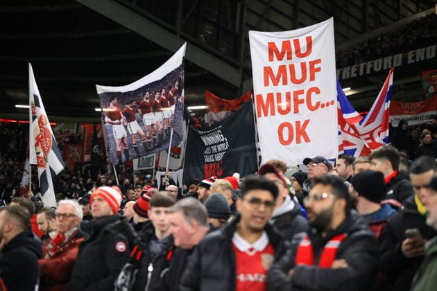 Football - Premier League - Manchester United, ManU v Everton 24th November 2025 - Premier League - Manchester United v Everton - Manchester United fans hold up banners - Photo: Simon Stacpoole Offside. Manchester UK Copyright: xSimonxStacpoolexOffside