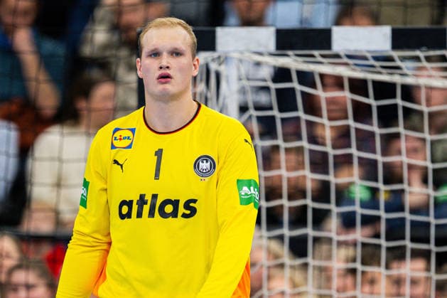02.11.2025 - Handball, Länderspiel, Testspiel, SAP Garden München, Deutschland - Island: David Späth (Deutschland) *** 02 11 2025 Handball, international match, test match, SAP Garden Munich, Germany Iceland David Späth Germany
