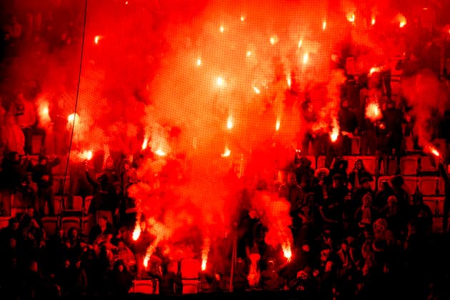 Supporters of SL Benfica during the match FOOTBALL - CHAMPIONS LEAGUE - AJAX vs BENFICA at the Johan Cruijff ArenA for the Champions League - League phase - Matchday 5 season 2025-2026 in AMSTERDAM, Netherlands on 25 November 2025, (photo by Stefan Koops EYE4images DeFodi Images)