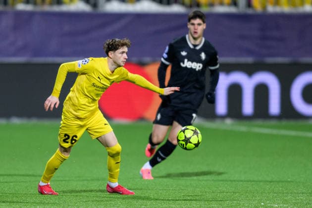 251125 Hakon Evjen of Bodo Glimt during the UEFA Champions League football match between Bodo Glimt and Juventus on November 25, 2025 in Bodo. Photo: Marius Simensen BILDBYRAN COP 238 MM0049 bbeng football fotball fotboll soccer uefa champions league mesterligaen bodo glimt juventus Copyright: MARIUSxSIMENSEN BB251125BB709