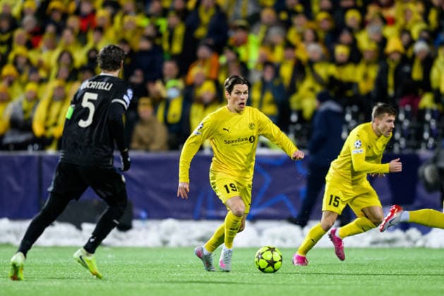 251125 Sondre Brunstad Fet of Bodo Glimt during the UEFA Champions League football match between Bodo Glimt and Juventus on November 25, 2025 in Bodo. Photo: Marius Simensen BILDBYRAN COP 238 MM0049 bbeng football fotball fotboll soccer uefa champions league mesterligaen bodo glimt juventus Copyright: MARIUSxSIMENSEN BB251125BB710