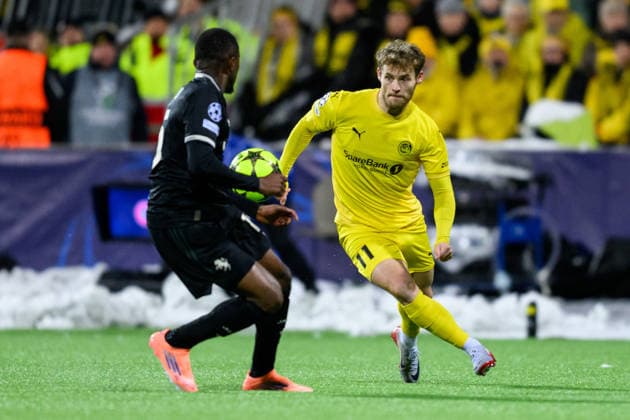 251125 Ole Didrik Blomberg of Bodo Glimt during the UEFA Champions League football match between Bodo Glimt and Juventus on November 25, 2025 in Bodo. Photo: Marius Simensen BILDBYRAN COP 238 MM0049 bbeng football fotball fotboll soccer uefa champions league mesterligaen bodo glimt juventus Copyright: MARIUSxSIMENSEN BB251125BB726