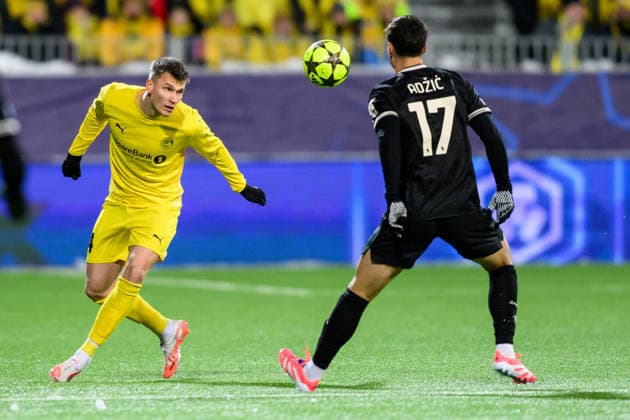 251125 Odin Bjortuft of Bodo Glimt during the UEFA Champions League football match between Bodo Glimt and Juventus on November 25, 2025 in Bodo. Photo: Marius Simensen BILDBYRAN COP 238 MM0049 bbeng football fotball fotboll soccer uefa champions league mesterligaen bodo glimt juventus Copyright: MARIUSxSIMENSEN BB251125BB731