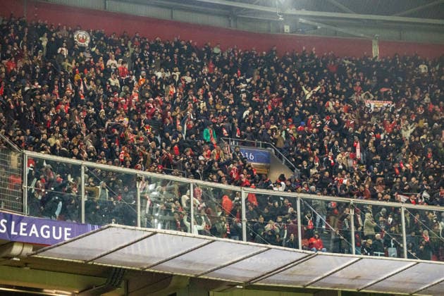 Benfica fans seen during Champions League league phase game between AFC Ajax and SL Benfica (Maciej Rogowski Ball Raw Images) Amsterdam Johan Cruyff Arena Netherlands Copyright: xMaciejxRogowskix _ROG4806