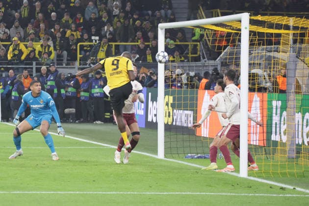 25.11.2025, xgrfx, Fussball UEFA Champions League, Borussia Dortmund - Villareal CF v.l. Tor, Serhou Guirassy (Borussia Dortmund) (DFL DFB REGULATIONS PROHIBIT ANY USE OF PHOTOGRAPHS as IMAGE SEQUENCES and or QUASI-VIDEO) Dortmund