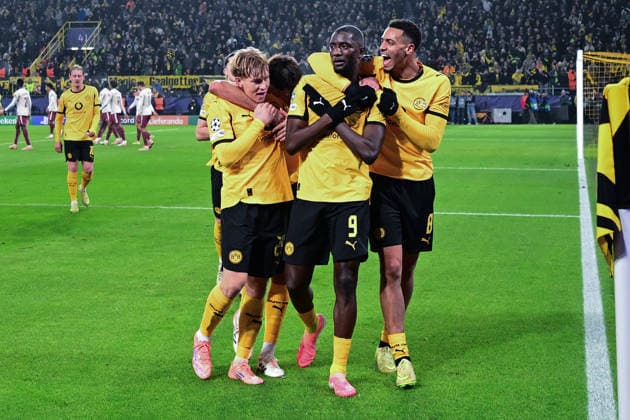 Torjubel zum 1:0 durch Serhou Guirassy 9 (Borussia Dortmund), Borussia Dortmund vs. FC Villarreal, Fussball, Champions League, Gruppenphase, Matchday 5, 25.11.2025 Dortmund Nordrhein-Westfalen Deutschland