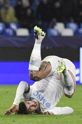 Napoli v Qarabag - UEFA Champions League NAPOLI, ITALY - NOVEMBER 25: Giovanni Di Lorenzo, of Napoli, falls on the pitch during the League phase UEFA Champions League football match between Napoli and Qarabag at the Diego Armando Maradona stadium in Naples, Italy, on November 25, 2025. Isabella Bonotto Anadolu Napoli Italy. Editorial use only. Please get in touch for any other usage.  Copyright: x2025xAnadoluxIsabellaxBonottox