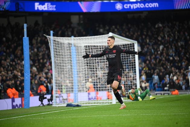 UEFA Champions League: Manchester City vs. Bayer 04 Leverkusen; 25.11.2025 MANCHESTER, GREAT BRITAIN - NOVEMBER 25: Patrik Schick of Bayer Leverkusen celebrates scoring this sides second goal during the UEFA Champions League match between Manchester City vs. Bayer 04 Leverkusen at Etihad Stadium on matchday 5 of the UEFA Champions League Season 2025 26 on November 25, 2025 in Manchester, Great Britain. Copyright: xBEAUTIFULxSPORTS Mansoorx