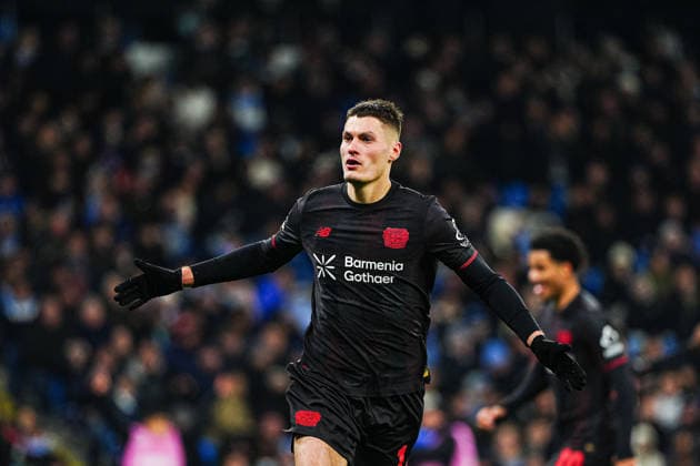 Torjubel Patrik Schick (Bayer 04 Leverkusen, 14) nach Tor zum 0:2 per Kopfball ENG, Manchester City vs. Bayer 04 Leverkusen, Fussball, UEFA Champions League, Spieltag 5, Spielzeit 2025 2026, 25.11.2025 ENG, Manchester City vs. Bayer 04 Leverkusen, Fussball, UEFA Champions League, Spieltag 5, Spielzeit 2025 2026, 25.11.2025 Manchester Copyright: xEibner-Pressefoto MarcelxvonxFehrnx EP_MFN