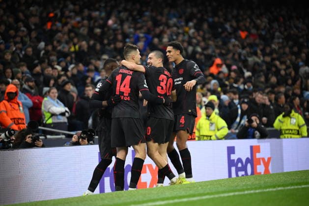 UEFA Champions League: Manchester City vs. Bayer 04 Leverkusen; 25.11.2025 MANCHESTER, GREAT BRITAIN - NOVEMBER 25: Patrik Schick of Bayer Leverkusen celebrates scoring this sides second goal during the UEFA Champions League match between Manchester City vs. Bayer 04 Leverkusen at Etihad Stadium on matchday 5 of the UEFA Champions League Season 2025 26 on November 25, 2025 in Manchester, Great Britain. Copyright: xBEAUTIFULxSPORTS Mansoorx