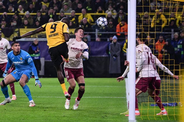 Tor zum 1:0 durch Serhou Guirassy 9 (Borussia Dortmund), Borussia Dortmund vs. FC Villarreal, Fussball, Champions League, Gruppenphase, Matchday 5, 25.11.2025 Dortmund Nordrhein-Westfalen Deutschland