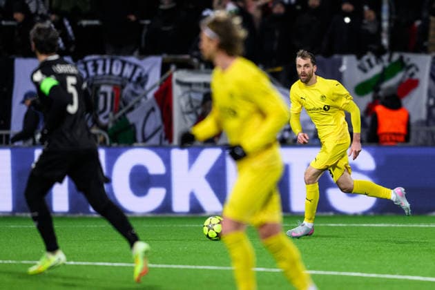 251125 Brede Moe of Bodo Glimt during the UEFA Champions League football match between Bodo Glimt and Juventus on November 25, 2025 in Bodo. Photo: Marius Simensen BILDBYRAN COP 238 MM0049 bbeng football fotball fotboll soccer uefa champions league mesterligaen bodo glimt juventus Copyright: MARIUSxSIMENSEN BB251125ZU002