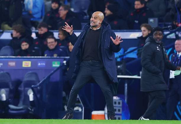 Manchester City manager Pep Guardiola reacts in anger Manchester City v Bayer 04 Leverkusen, UEFA Champions League, Group Stage, Football, Etihad Stadium, Manchester, UK- 25 Nov 2025Manchester Etihad Stadium United Kingdom EDITORIAL USE ONLY No use with unauthorised audio, video, data, fixture lists, club league logos or live services. Online in-match use limited to 120 images, no video emulation. No use in betting, games or single club league player publications. Copyright: xMattxWest Shutterstockx 15927904al